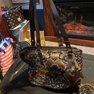 Brahmin leather embroidered bag with matching wallet